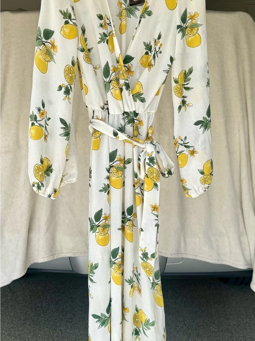 Lemon Print Faux Wrap Maxi Dress - Picture 1 of 13